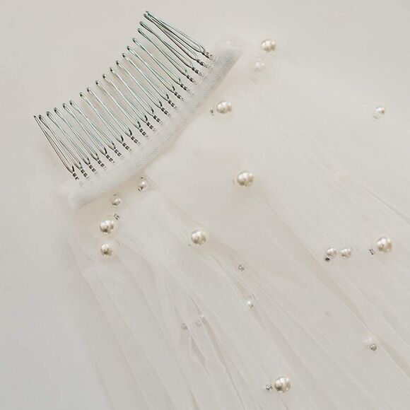 Pearl Wedding Bridal Veil with Comb-Cut Edge Long Chapel Length - Picture 5 of 8